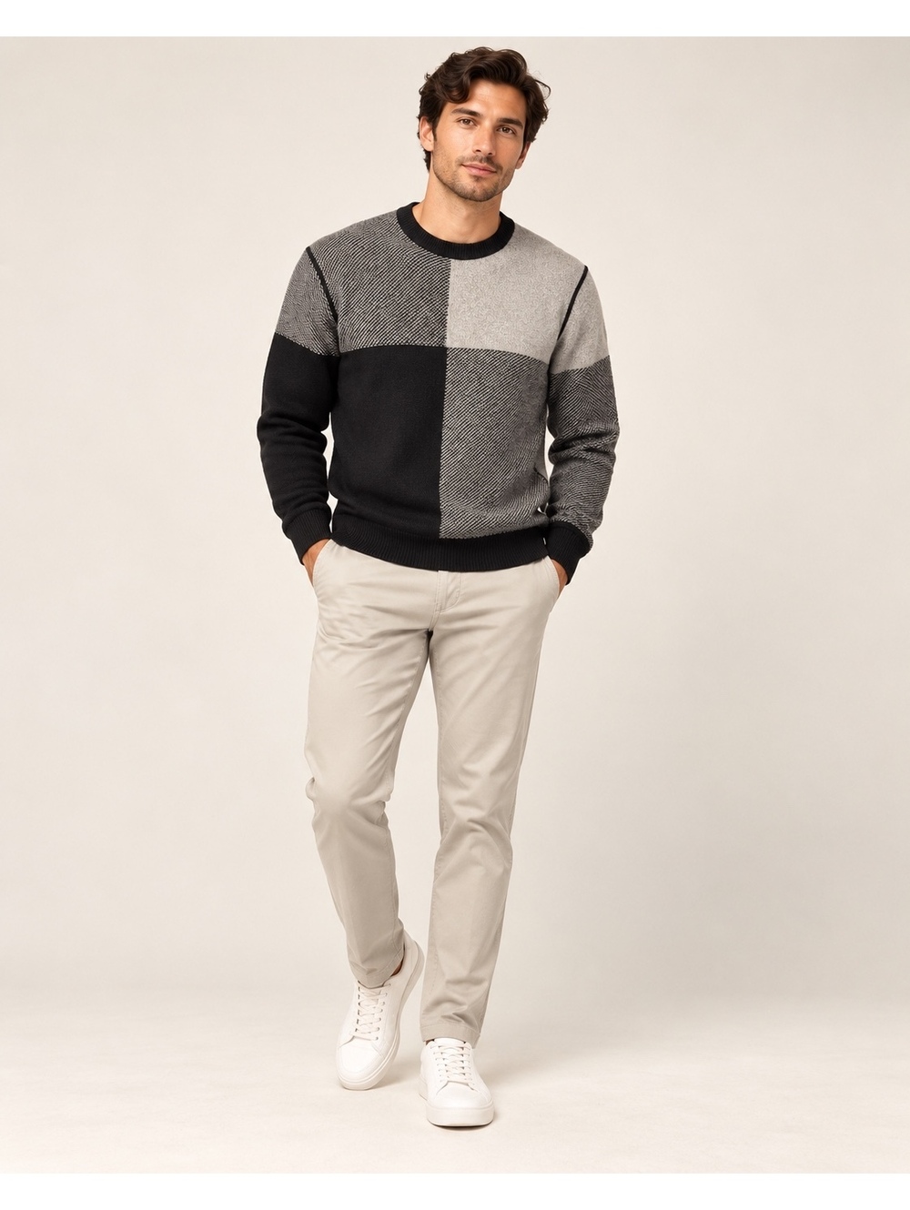 Banana Republic Men’s Color Block Sweater XL Merino Wool Blend Black Gray